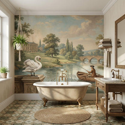 Landscape Wallpaper Swan Vintage Wall Mural