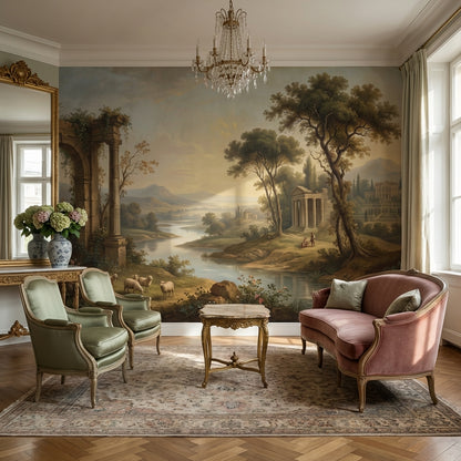 Serene Landscape Wallpaper Classic Greenery Wall Mural