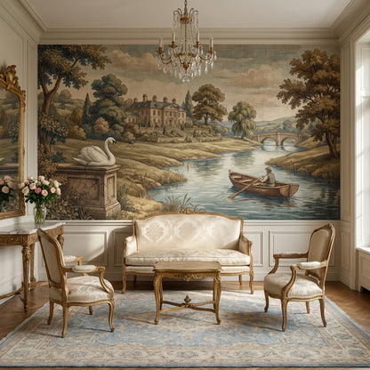 Vintage Estate Wallpaper River Swan Wall Mural