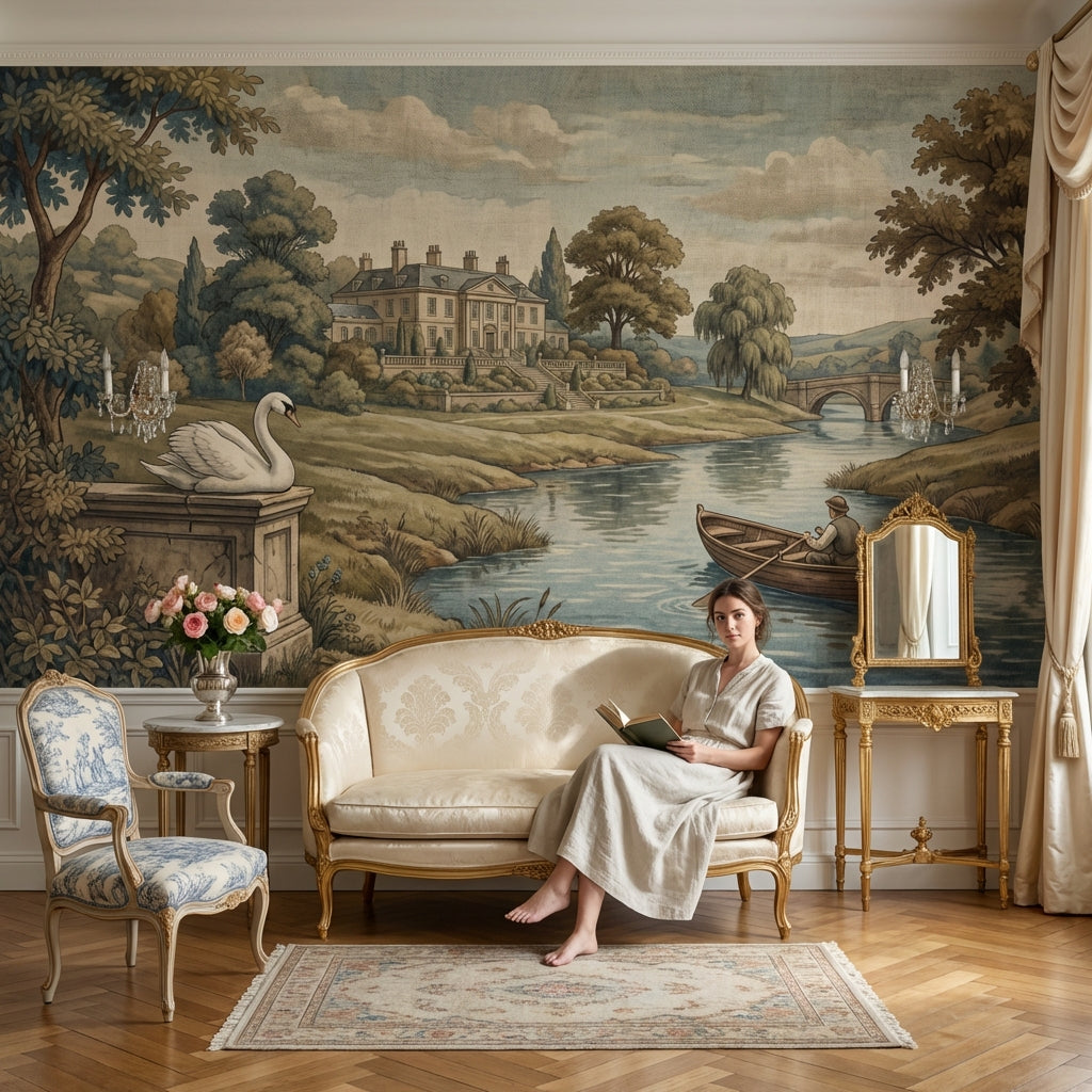 Vintage Estate Wallpaper River Swan Wall Mural