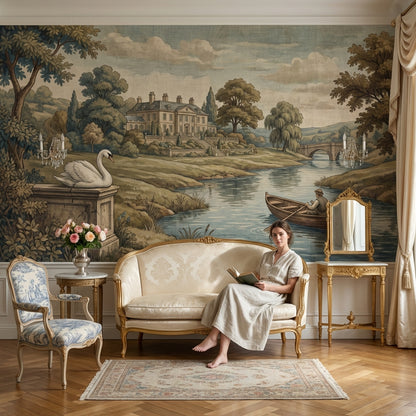 Vintage Estate Wallpaper River Swan Wall Mural
