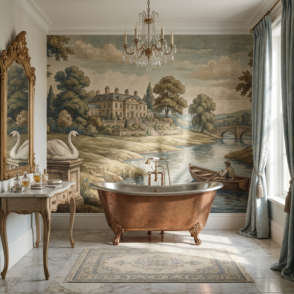 Vintage Estate Wallpaper River Swan Wall Mural