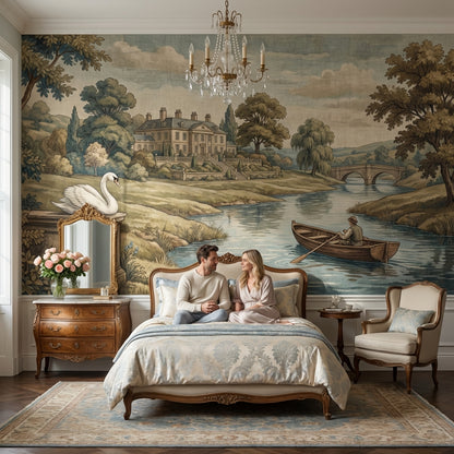 Vintage Estate Wallpaper River Swan Wall Mural