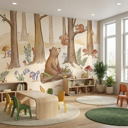 Whimsical Forest Wallpaper Bear Squirrel Wall Mural