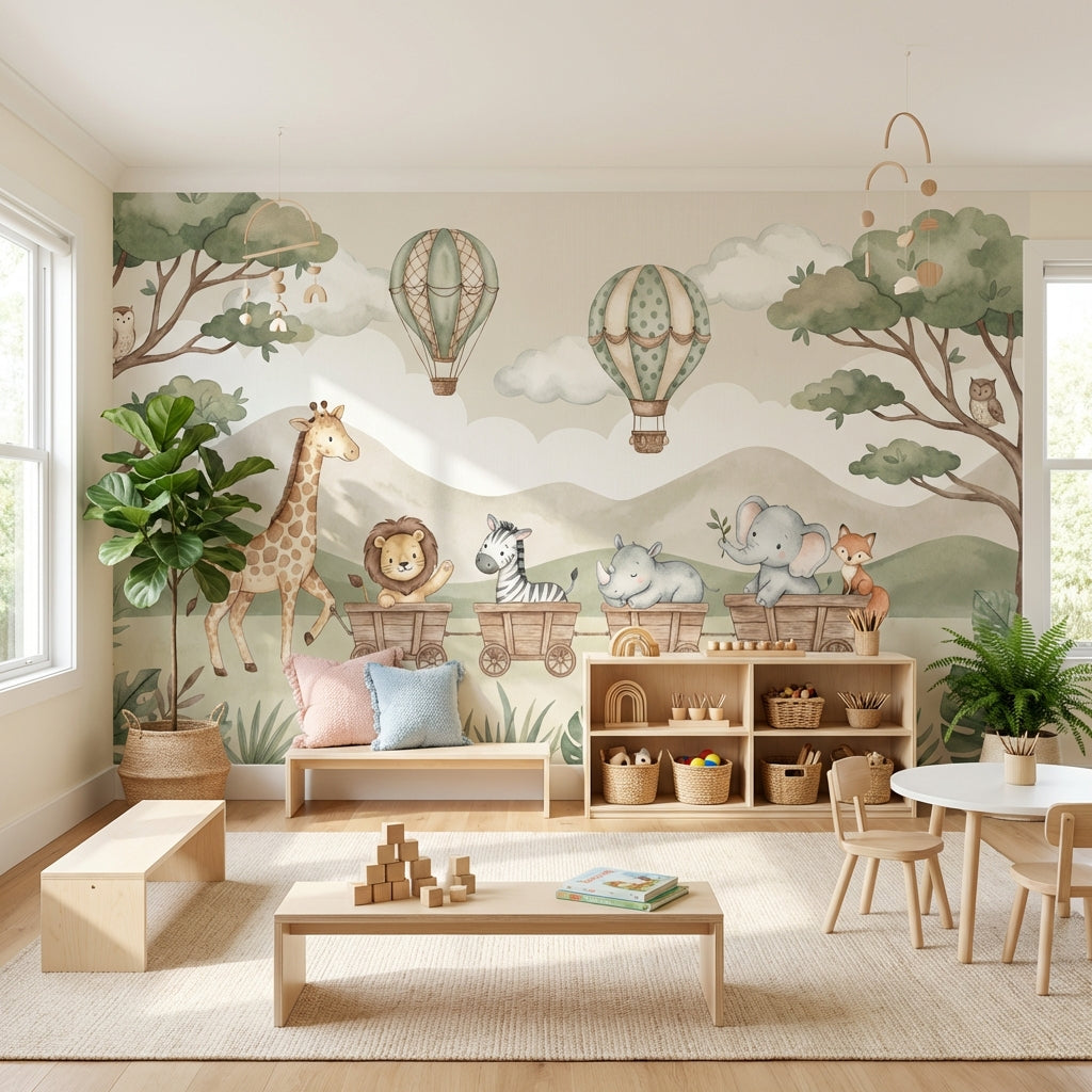 Cloudy Sky Wallpaper Animal Jungle Wall Mural