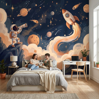 Astronaut Adventure Wallpaper Cosmos Rocket Wall Mural