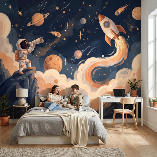 Astronaut Adventure Wallpaper Cosmos Rocket Wall Mural