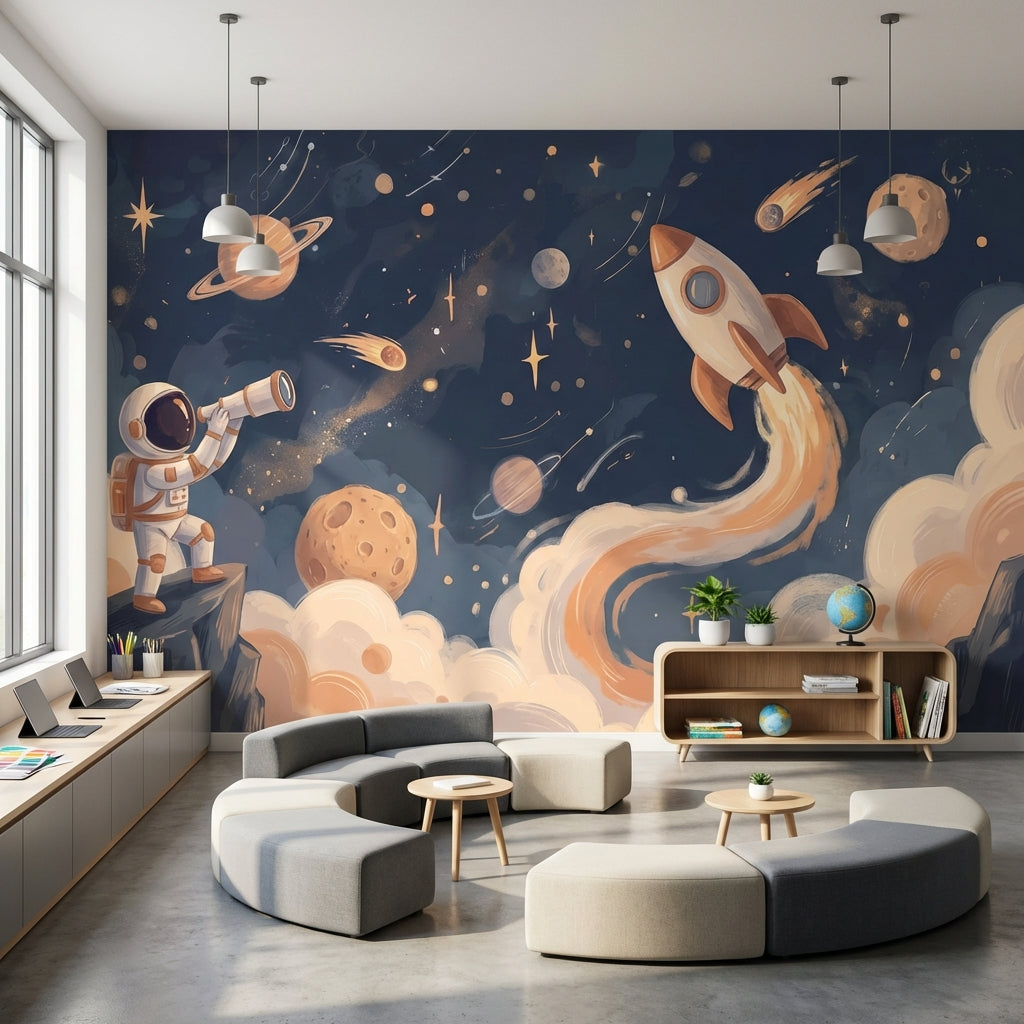 Astronaut Adventure Wallpaper Cosmos Rocket Wall Mural
