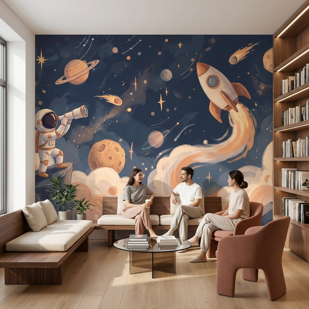 Astronaut Adventure Wallpaper Cosmos Rocket Wall Mural