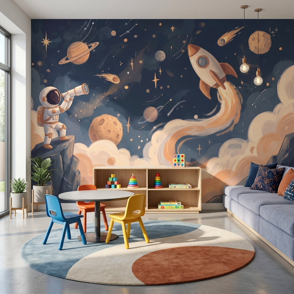 Astronaut Adventure Wallpaper Cosmos Rocket Wall Mural
