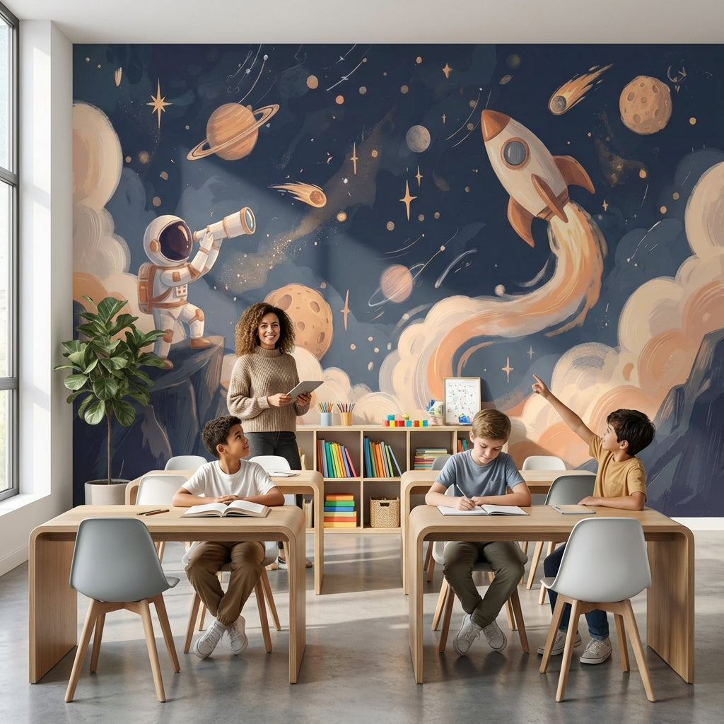 Astronaut Adventure Wallpaper Cosmos Rocket Wall Mural