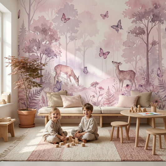 Forest Wallpaper Butterflies Deer Wall Mural
