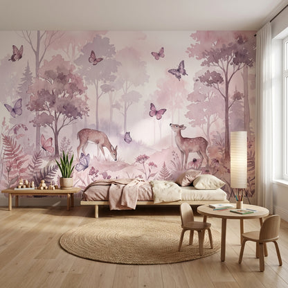 Forest Wallpaper Butterflies Deer Wall Mural