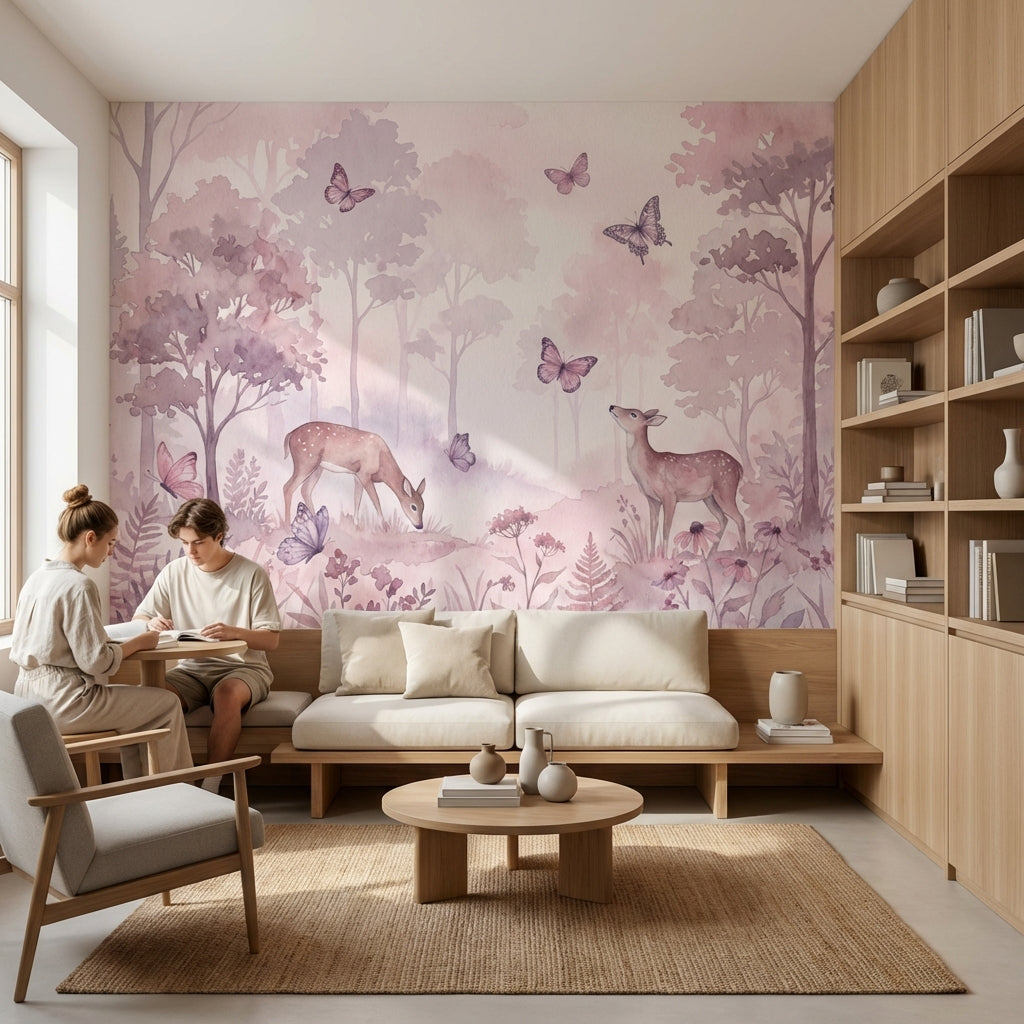 Forest Wallpaper Butterflies Deer Wall Mural