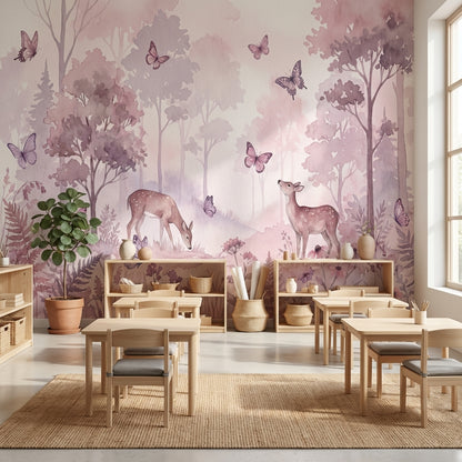 Forest Wallpaper Butterflies Deer Wall Mural