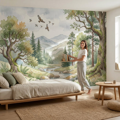 Nature Landscape Wallpaper Trees Watercolor Wall Mural