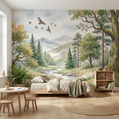 Nature Landscape Wallpaper Trees Watercolor Wall Mural