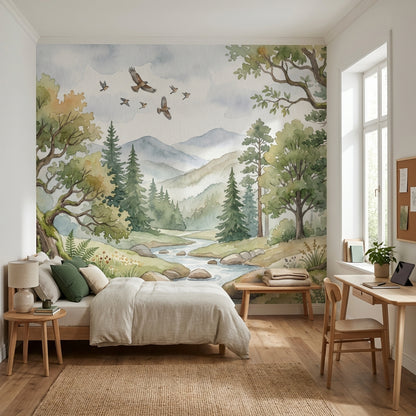 Nature Landscape Wallpaper Trees Watercolor Wall Mural