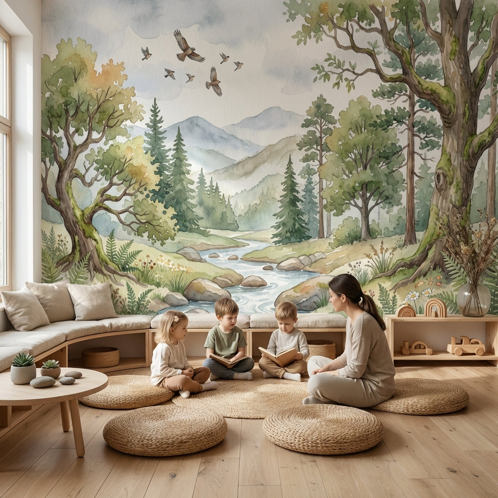 Nature Landscape Wallpaper Trees Watercolor Wall Mural