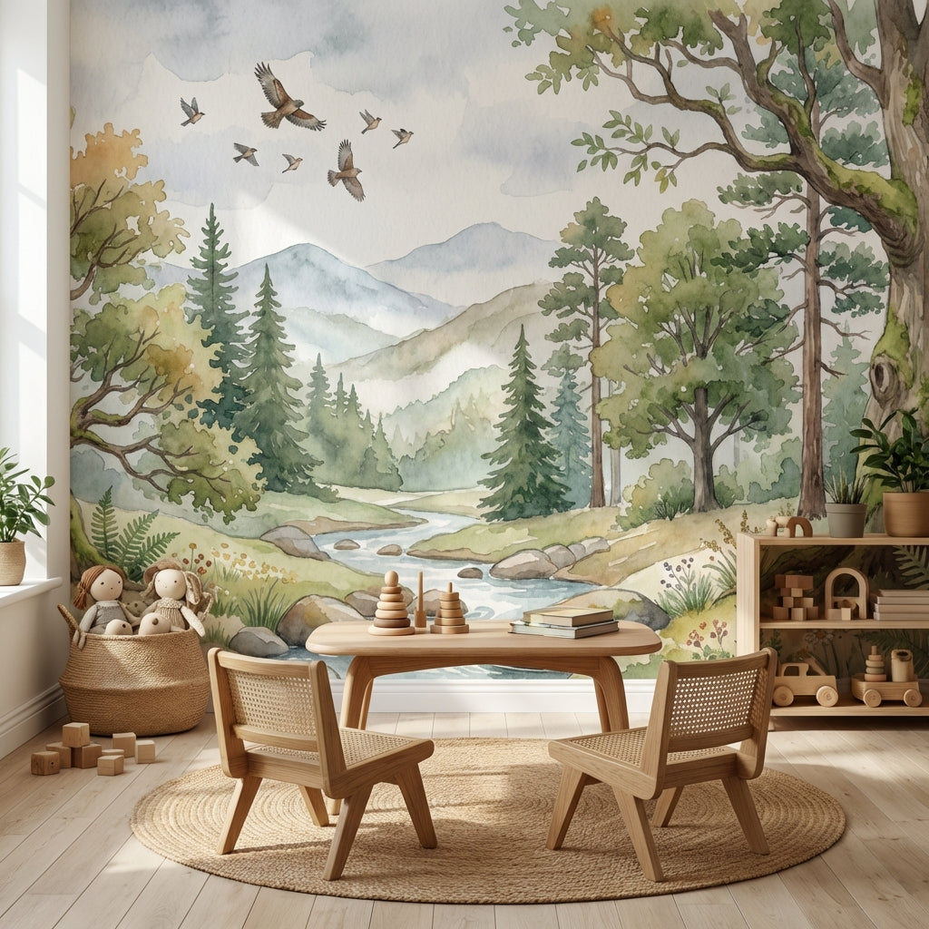 Nature Landscape Wallpaper Trees Watercolor Wall Mural