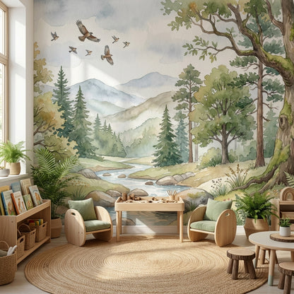 Nature Landscape Wallpaper Trees Watercolor Wall Mural