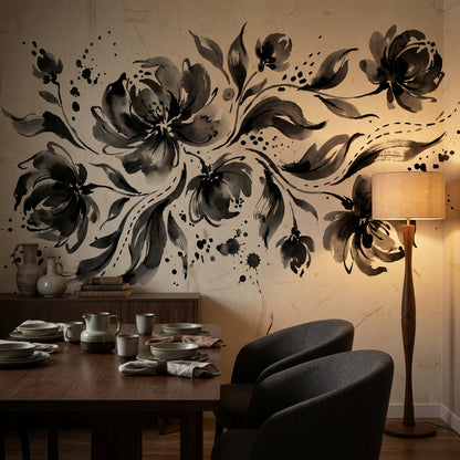 Floral Wallpaper Vintage Ink Wash Wall Mural