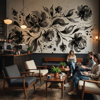 Floral Wallpaper Vintage Ink Wash Wall Mural