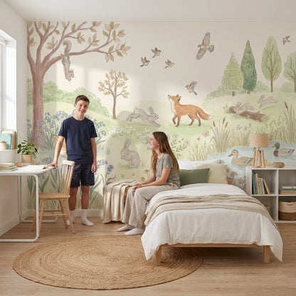 Shades Of Green Wallpaper Fox Animal Wall Mural