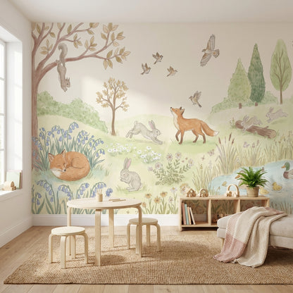 Shades Of Green Wallpaper Fox Animal Wall Mural