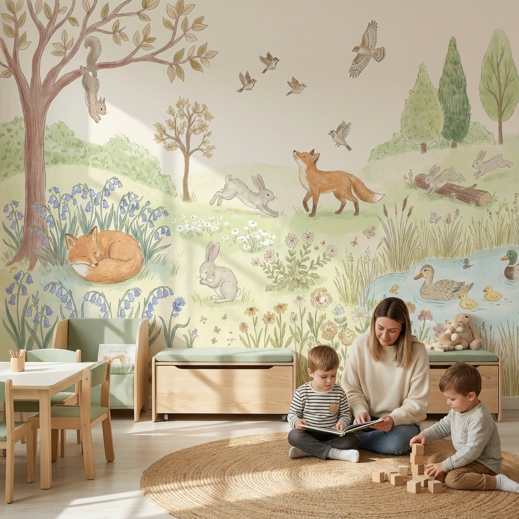 Shades Of Green Wallpaper Fox Animal Wall Mural