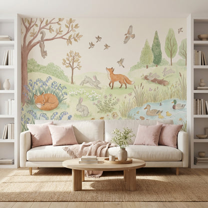 Shades Of Green Wallpaper Fox Animal Wall Mural
