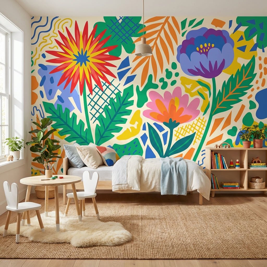 Floral Wallpaper Abstract Vibrant Removable Wall Decor