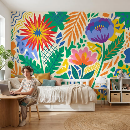 Floral Wallpaper Abstract Vibrant Removable Wall Decor