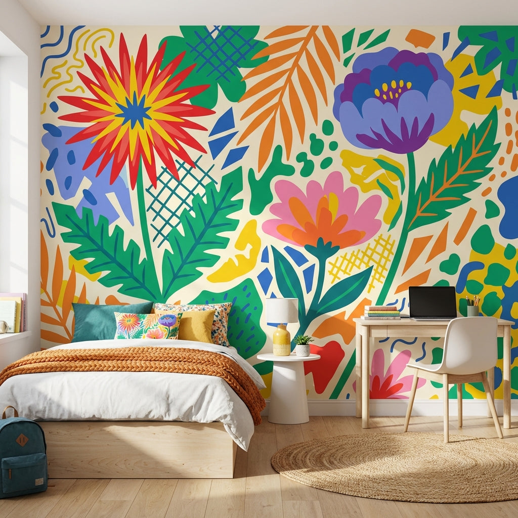 Floral Wallpaper Abstract Vibrant Removable Wall Decor
