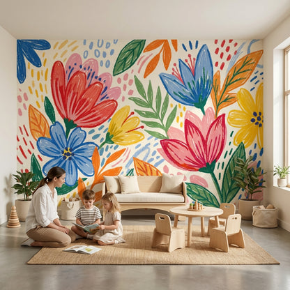 Floral Wallpaper Playful Vibrant Wall Mural