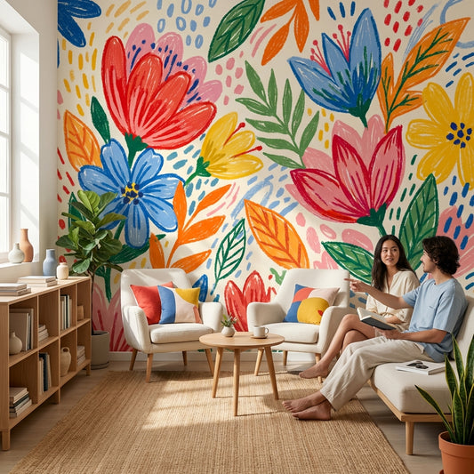 Floral Wallpaper Playful Vibrant Wall Mural