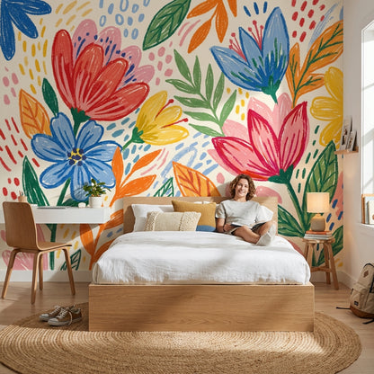 Floral Wallpaper Playful Vibrant Wall Mural