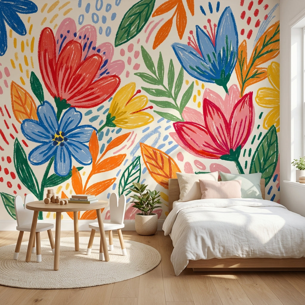 Floral Wallpaper Playful Vibrant Wall Mural