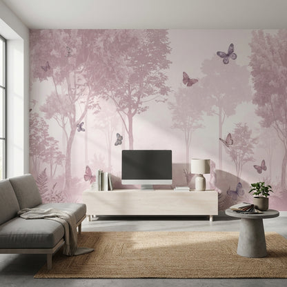 Forest Wallpaper Butterflies Deer Wall Mural