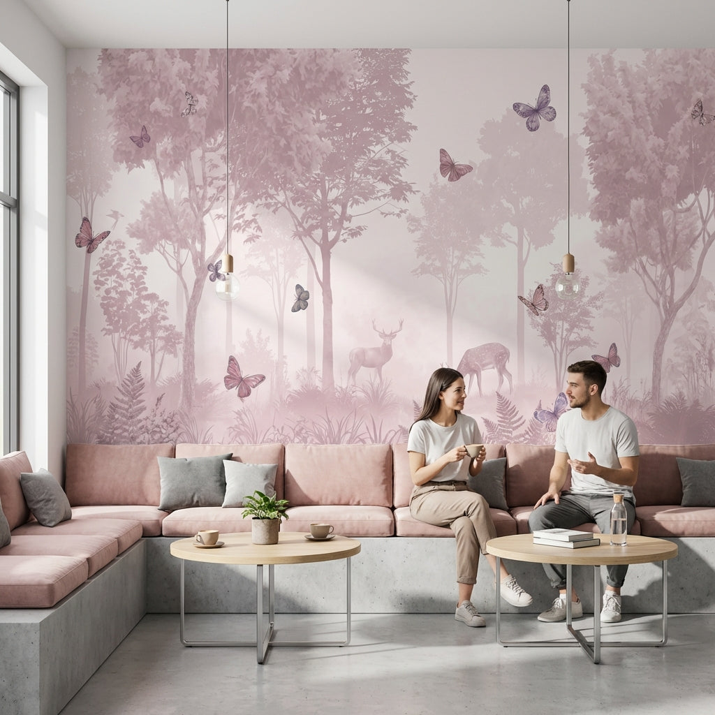 Forest Wallpaper Butterflies Deer Wall Mural