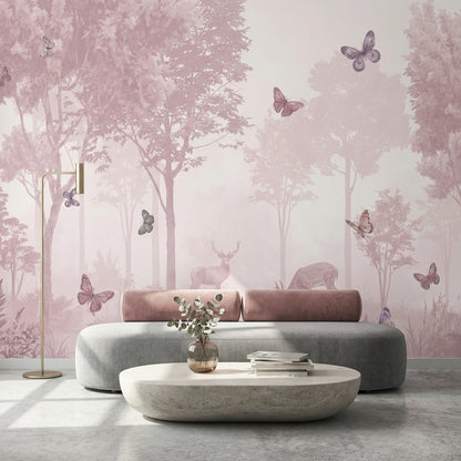 Forest Wallpaper Butterflies Deer Wall Mural