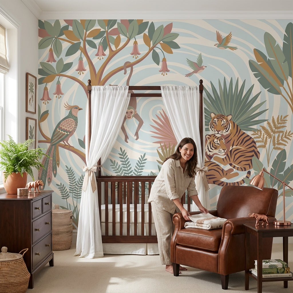 Jungle Animals Wallpaper Monkey Birds Wall Mural