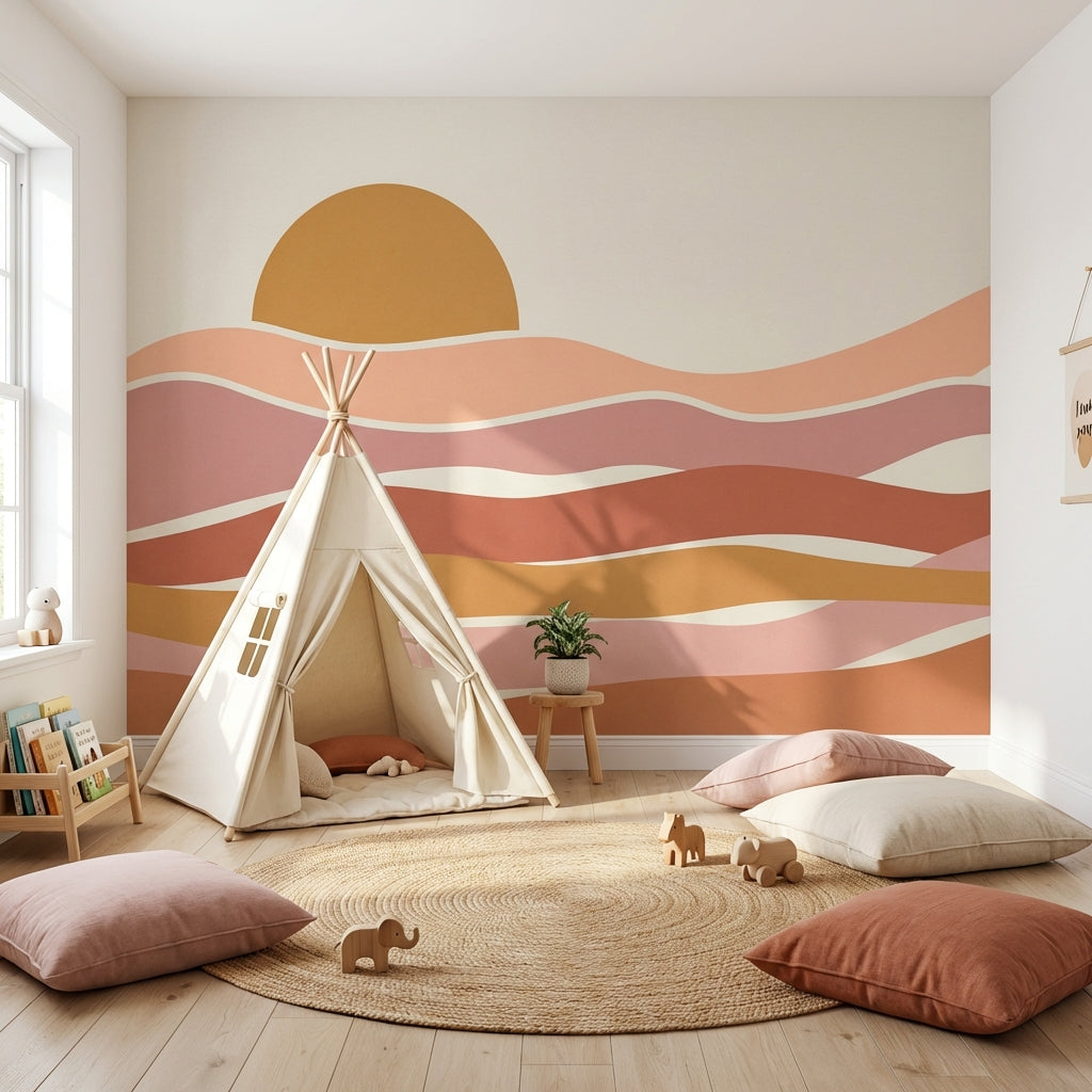 Abstract Wallpaper Sunset Geometric Wall Mural