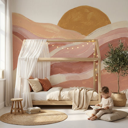 Abstract Sun Wallpaper Earth Tones Wavy Wall Mural