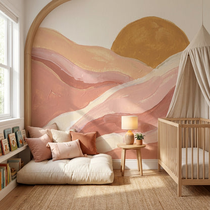 Abstract Sun Wallpaper Earth Tones Wavy Wall Mural