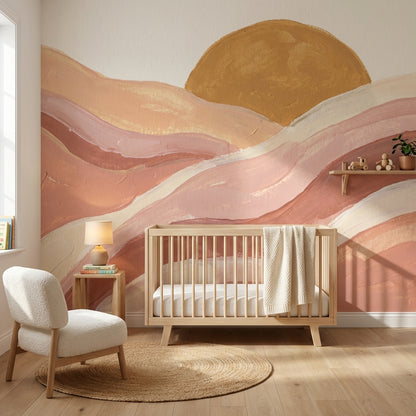 Abstract Sun Wallpaper Earth Tones Wavy Wall Mural