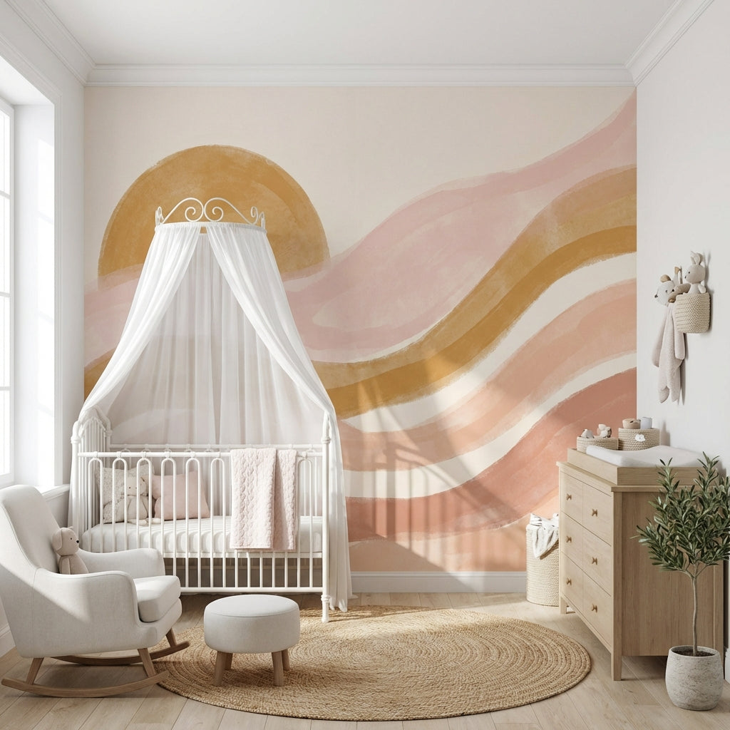 Abstract Waves Wallpaper Minimalist Geometric Wall Mural