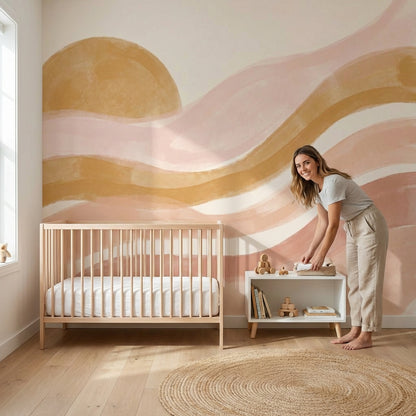 Abstract Waves Wallpaper Minimalist Geometric Wall Mural