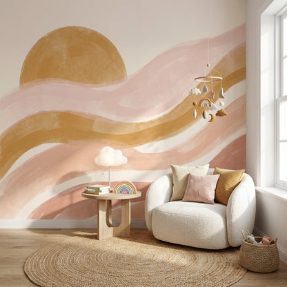 Abstract Waves Wallpaper Minimalist Geometric Wall Mural