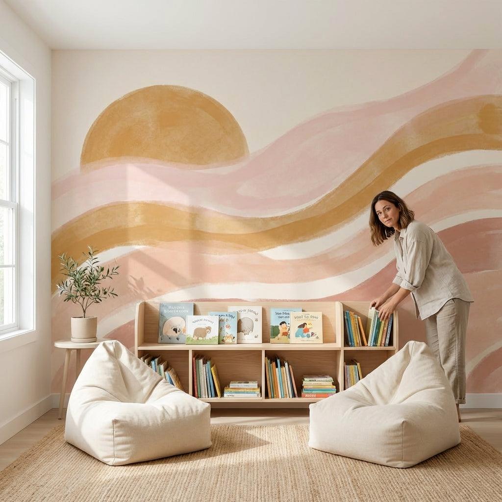 Abstract Waves Wallpaper Minimalist Geometric Wall Mural